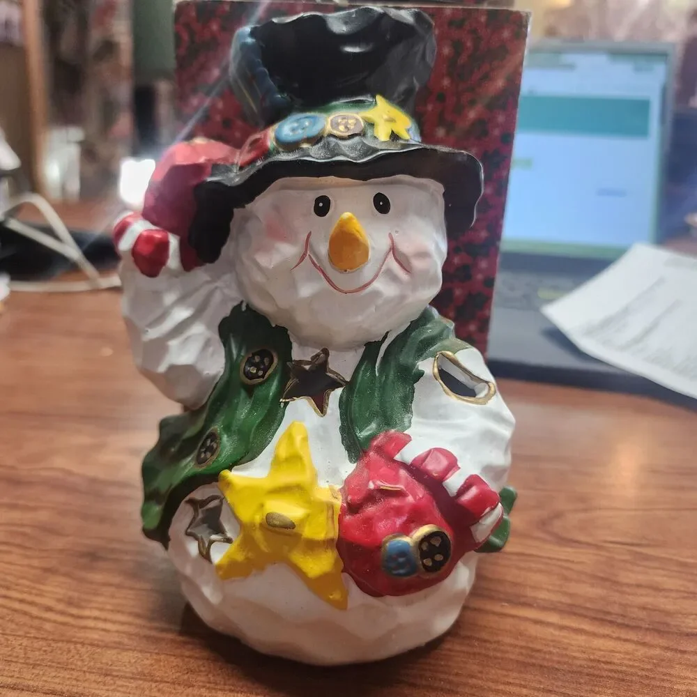 Vintage Snowman Tea Light Winter Candle Christmas